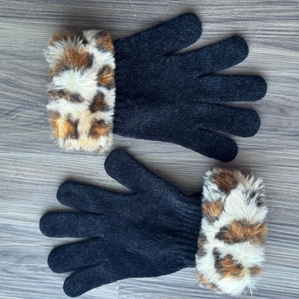 Leopard Print Faux Fur Chenille Gloves